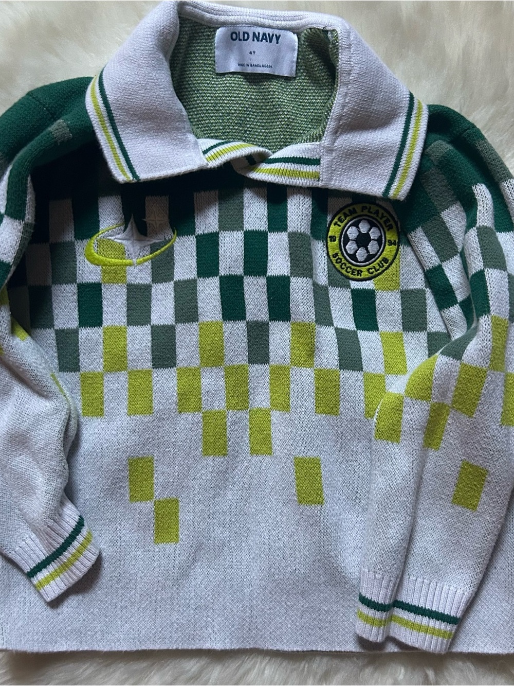 Old Navy Kids Green & White Soccer Polo Sweater